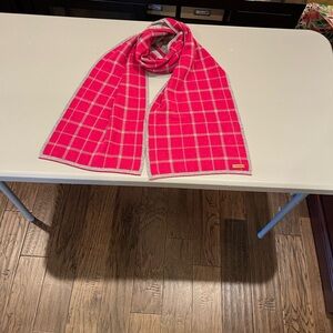 Coach Tattersall Pink Gray Plaid Wool Cotton Knit Stripe Dress Scarf